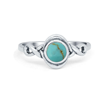 Celtic Trinity Ring Simulated Turquoise CZ Infinity Shank 925 Sterling Silver